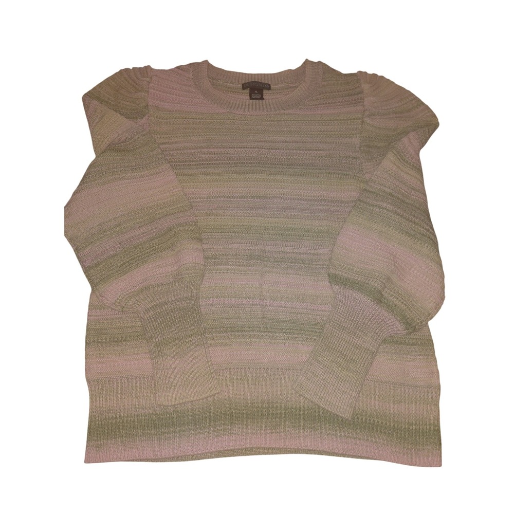 Design 365 Womens XL Space Dye Knit Sweater Puff Sleeve Pink Green Crew Neck